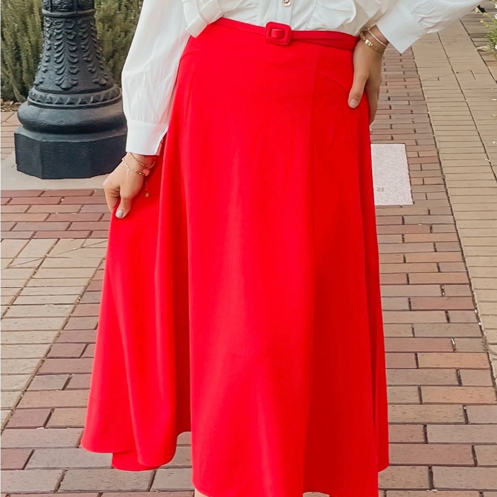 Beulah Red Flared Diana Midi Skirt
